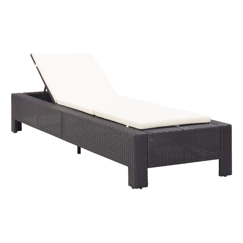 vidaXL Rattan Sun Lounger in Black and Cream White Cushions