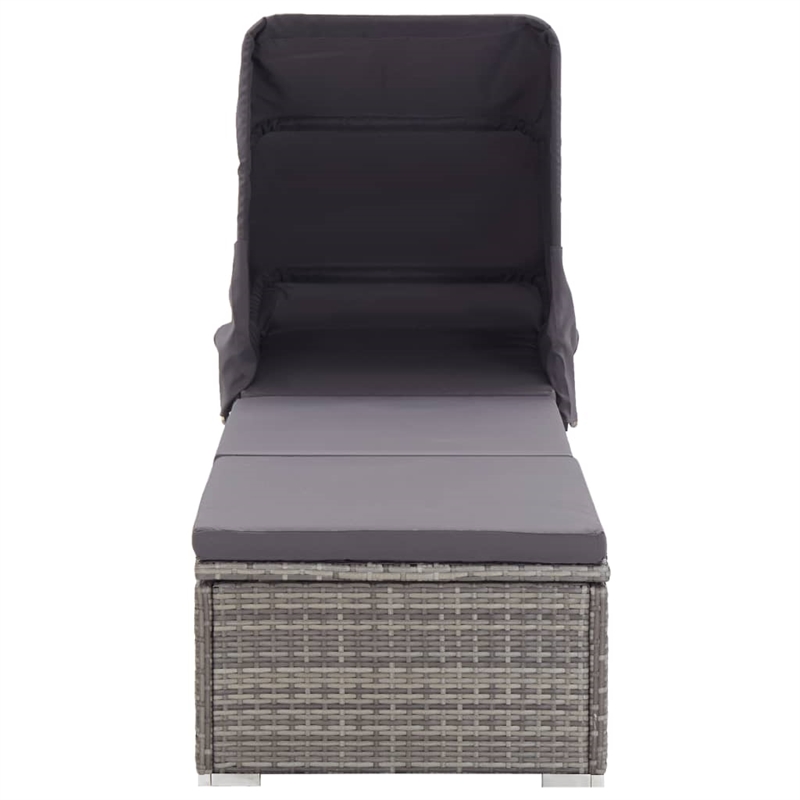 vidaXL Rattan Sun Lounger in Dark Gray Cushions
