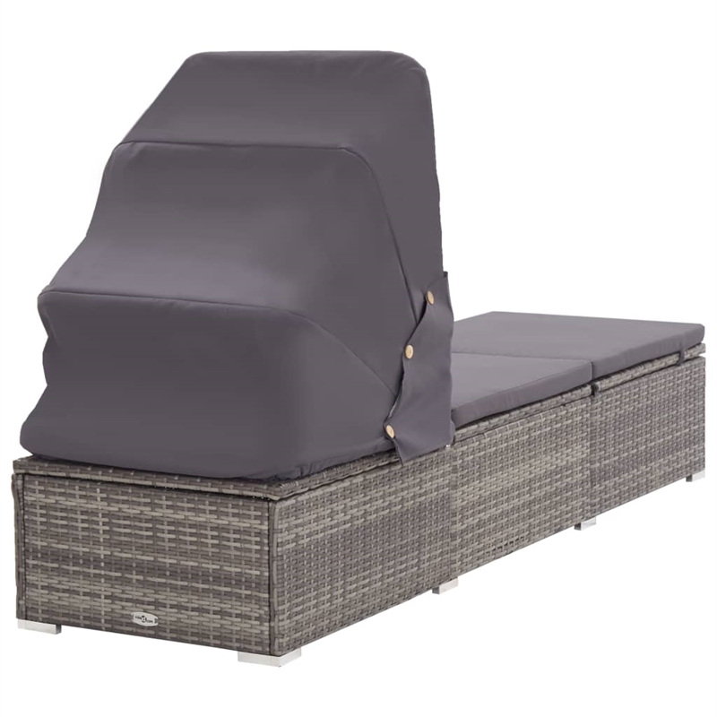 vidaXL Rattan Sun Lounger in Dark Gray Cushions
