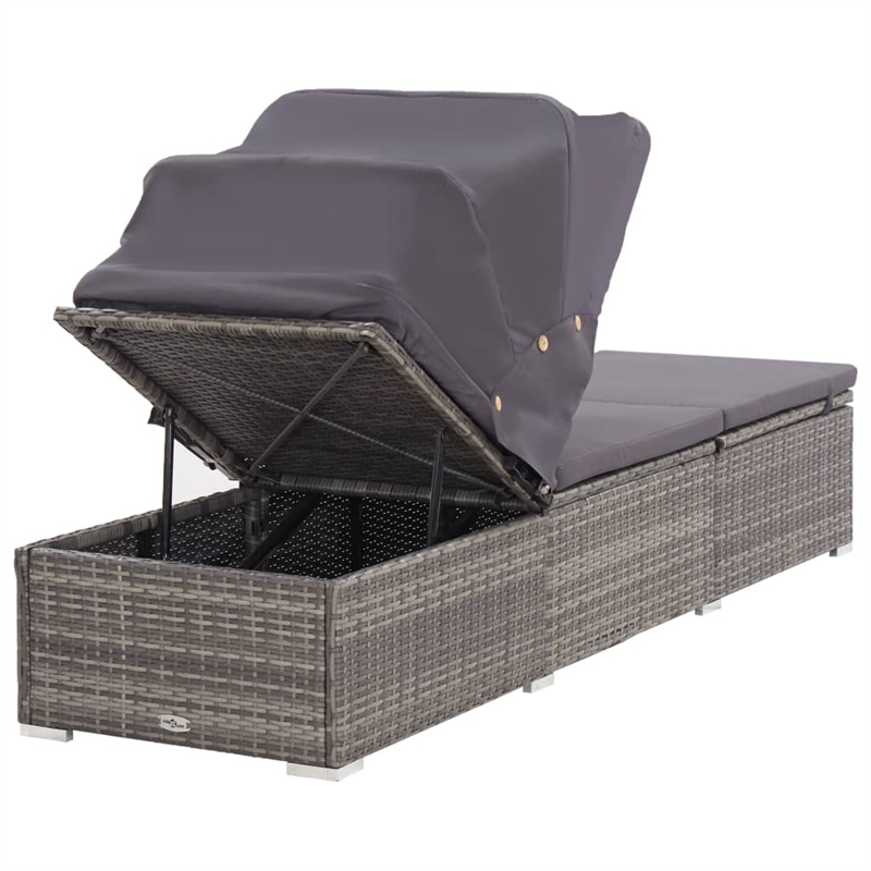 vidaXL Rattan Sun Lounger in Dark Gray Cushions