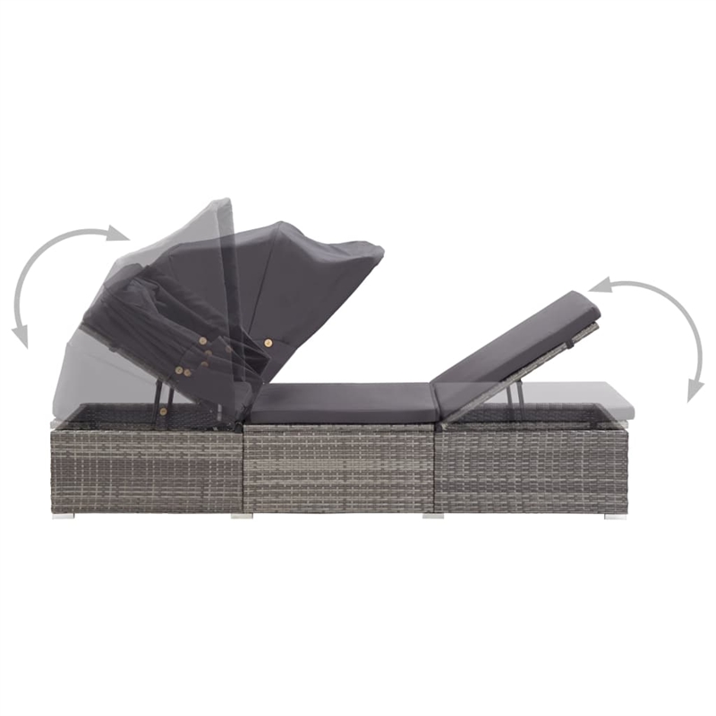 vidaXL Rattan Sun Lounger in Dark Gray Cushions