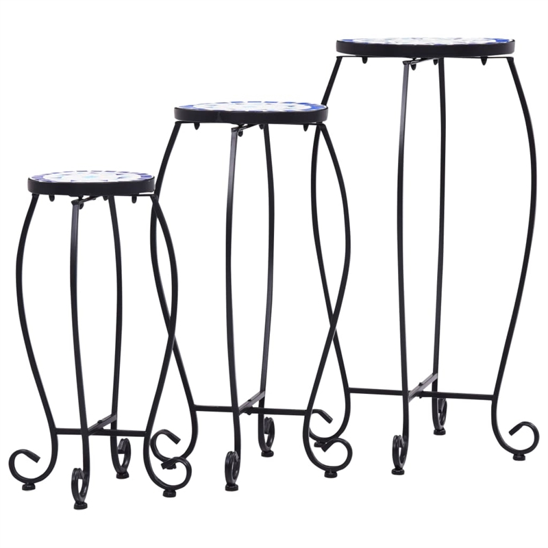 vidaXL Small Iron and ceramic Table in Blue and White (Set of 3)