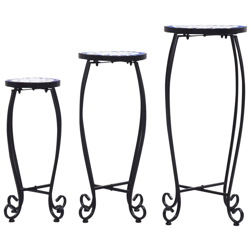 vidaXL Small Iron and ceramic Table in Blue and White (Set of 3)