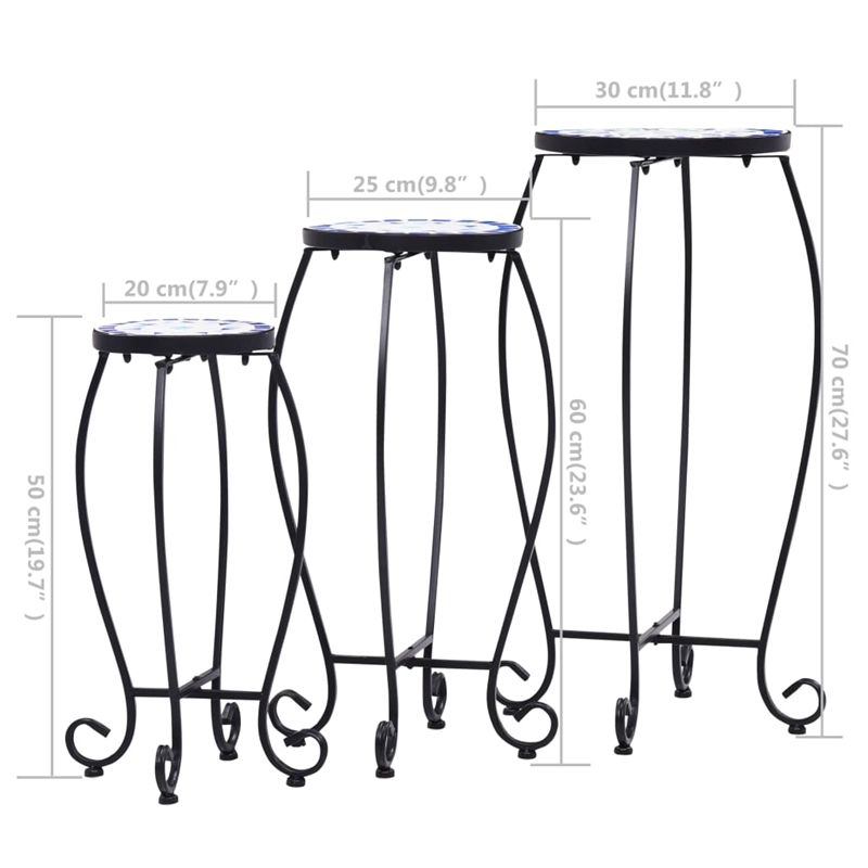 vidaXL Small Iron and ceramic Table in Blue and White (Set of 3)