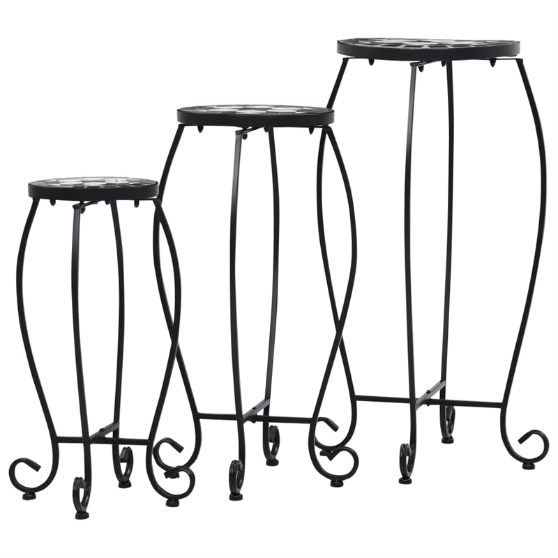 vidaXL Small Iron and ceramic Table in Black and White (Set of 3)