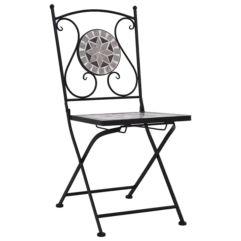 vidaXL Powder-Coated Steel Garden Chair in Gray (Set of 2)