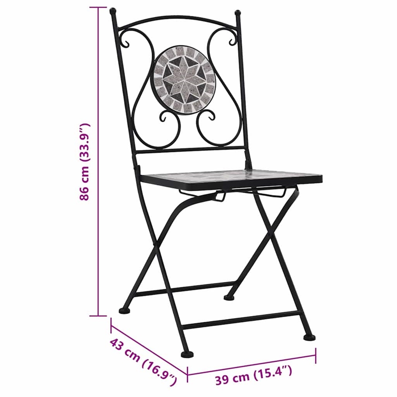 vidaXL Powder-Coated Steel Garden Chair in Gray (Set of 2)