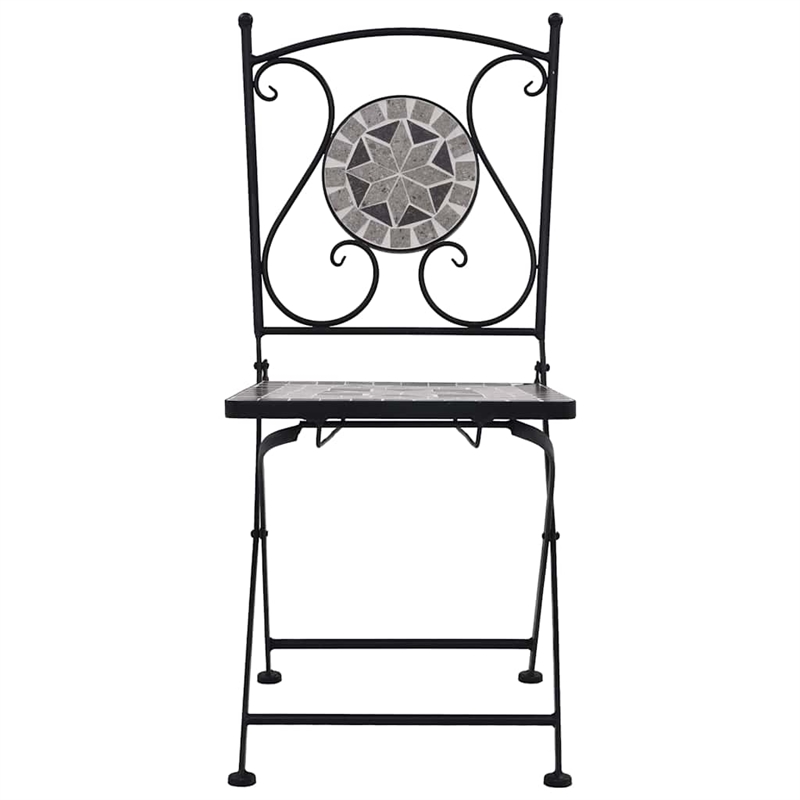 vidaXL Powder-Coated Steel Garden Chair in Gray (Set of 2)