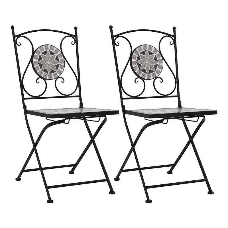vidaXL Powder-Coated Steel Garden Chair in Gray (Set of 2)