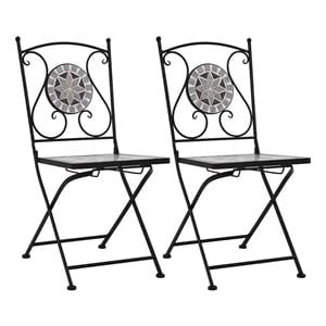 vidaXL Powder-Coated Steel Garden Chair in Gray (Set of 2)