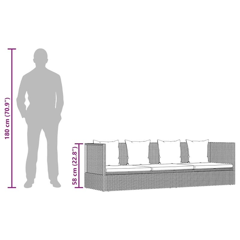 vidaXL Rattan Sun Lounger in Black and Cream White Cushions