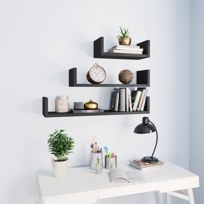 vidaXL Engineered Wood Shelf in Gray (Set of 3)