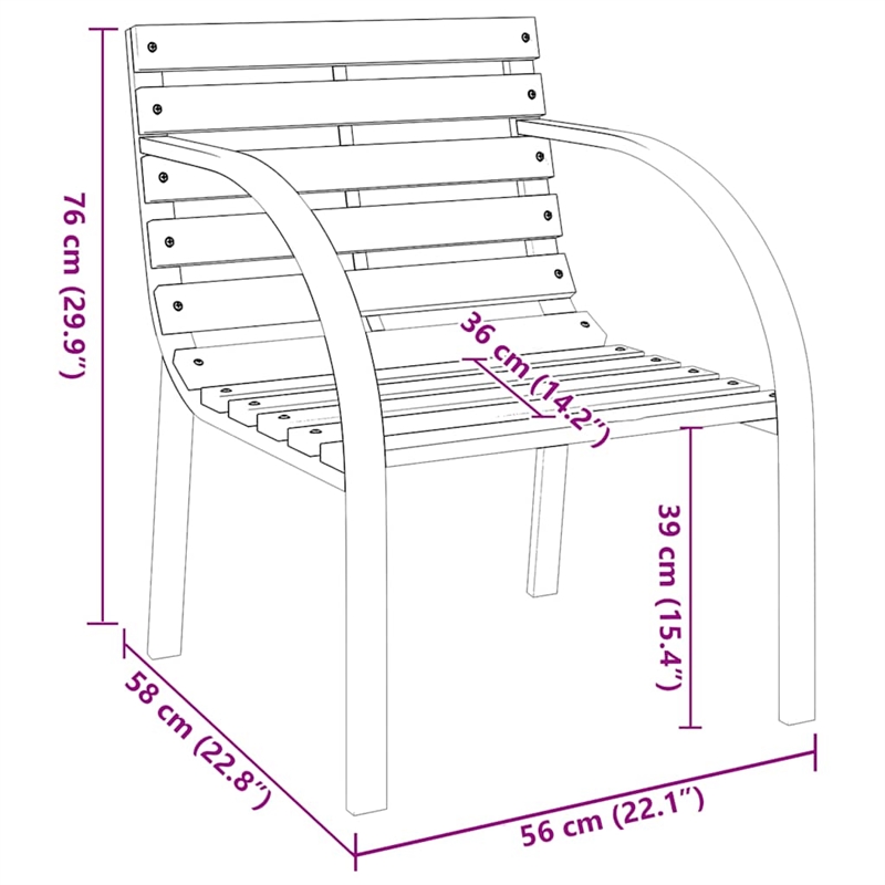 vidaXL Wood and Steel Medium Durable Garden Chair in Gray (Set of 2)