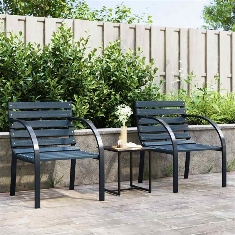 vidaXL Wood and Steel Medium Durable Garden Chair in Gray (Set of 2)