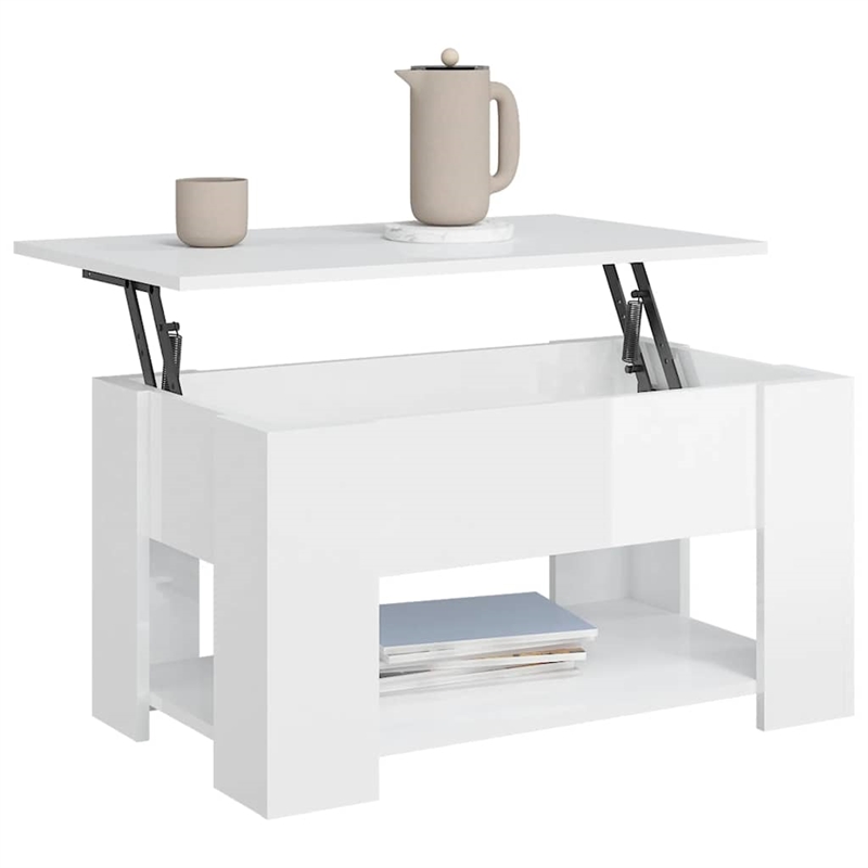 vidaXL Engineered wood Medium Convertible Coffee Table in High Gloss White
