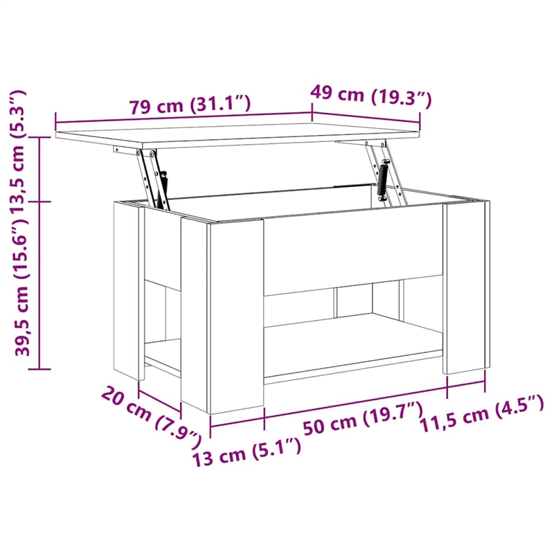 vidaXL Engineered wood Medium Convertible Coffee Table in High Gloss White