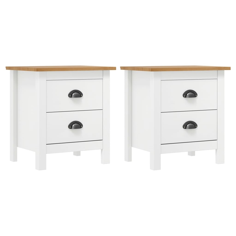 vidaXL Solid Pine Wood Bedside Cabinet in White/Honey Brown (Set of 2)