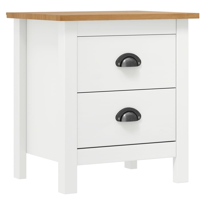 vidaXL Solid Pine Wood Bedside Cabinet in White/Honey Brown (Set of 2)