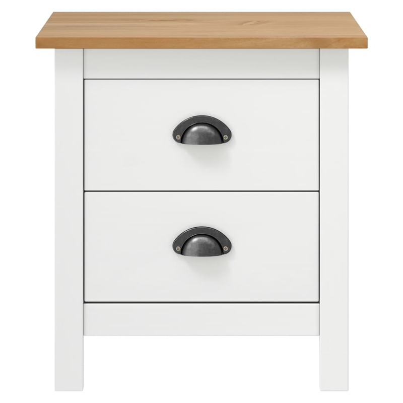 vidaXL Solid Pine Wood Bedside Cabinet in White/Honey Brown (Set of 2)