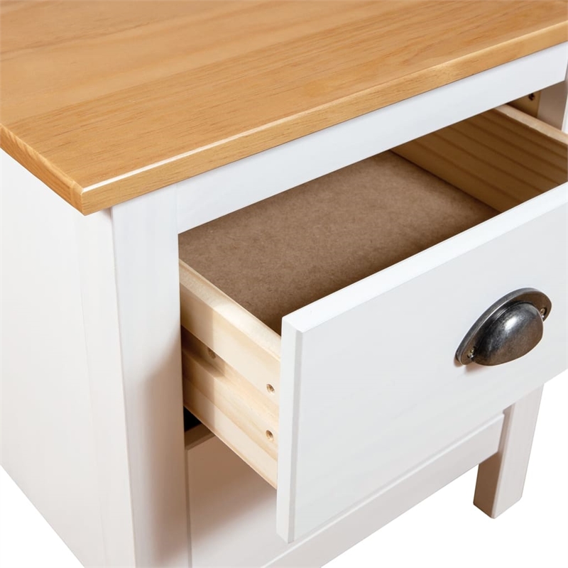 vidaXL Solid Pine Wood Bedside Cabinet in White/Honey Brown (Set of 2)