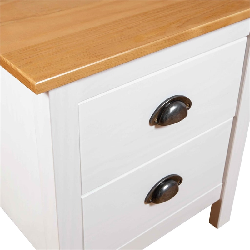 vidaXL Solid Pine Wood Bedside Cabinet in White/Honey Brown (Set of 2)