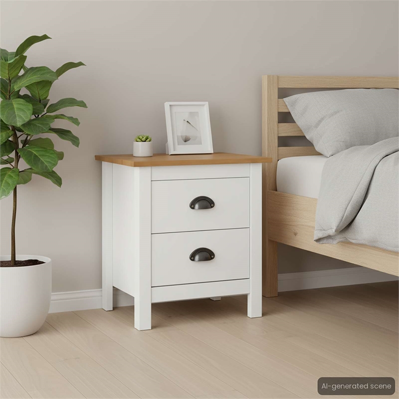 vidaXL Solid Pine Wood Bedside Cabinet in White/Honey Brown (Set of 2)