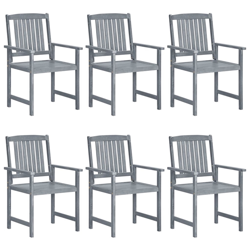 vidaXL Solid Acacia Wood Patio Chair in Gray (Set of 6)