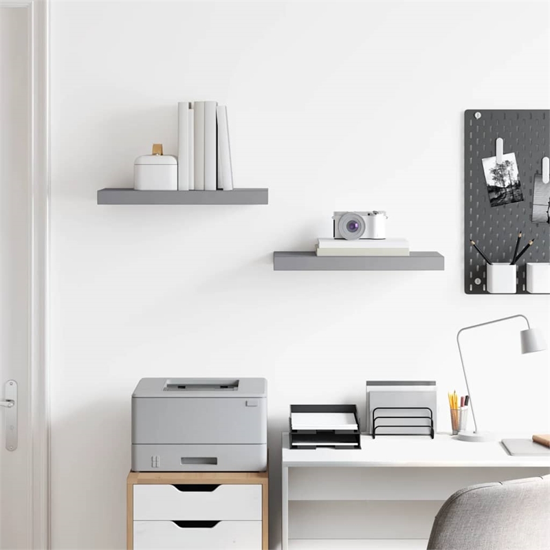 vidaXL MDF and Metal Wall Shelf in Grey Honeycomb (Set of 2)