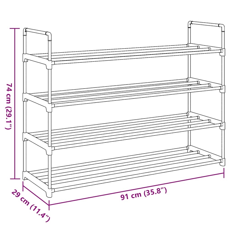 vidaXL Metal and Plastic Medium Shoe Rack in Black