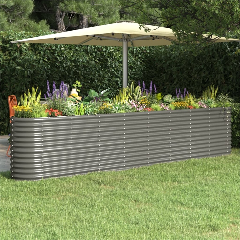 vidaXL Powder-Coated Steel Raised Garden Bed in Gray