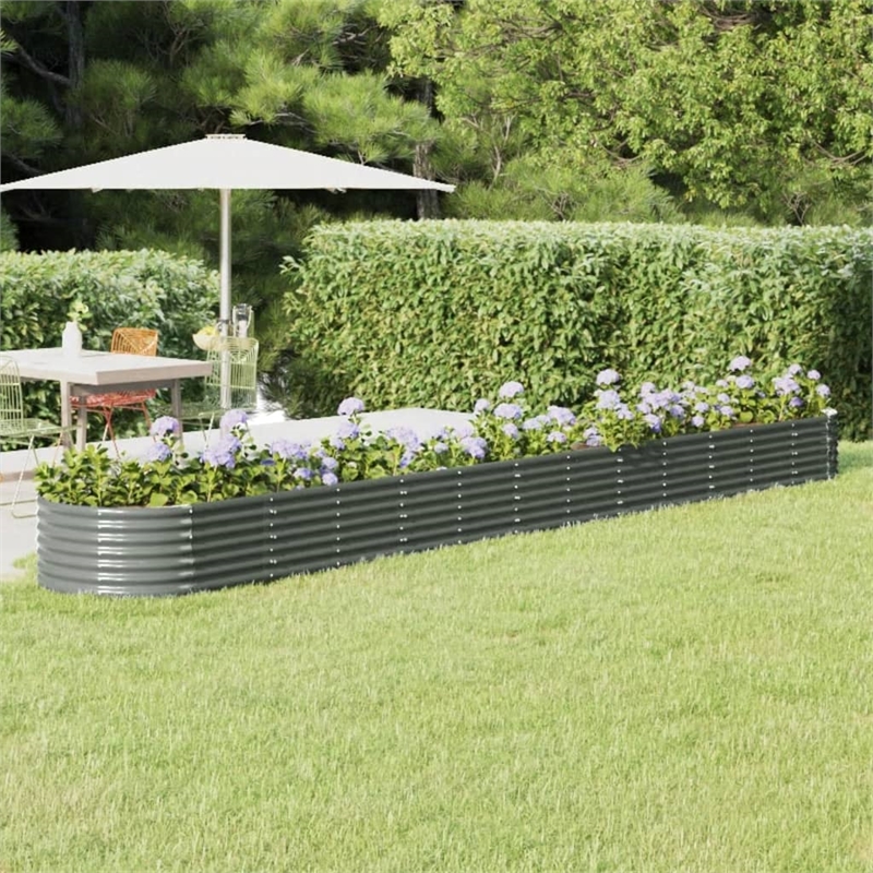 vidaXL Large Powder-Coated Steel Raised Garden Bed in Gray