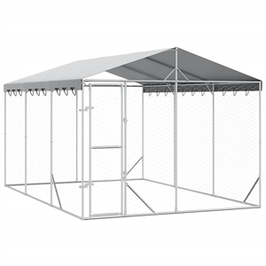 vidaXL Galvanized steel Outdoor Dog Kennel in Silver