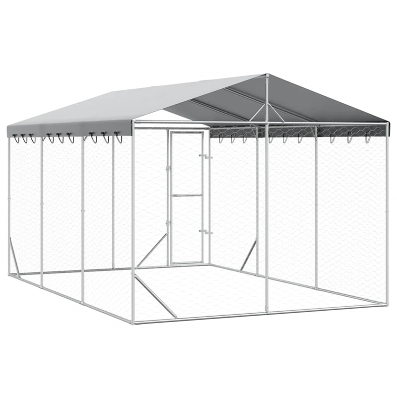 vidaXL Galvanized steel Outdoor Dog Kennel in Silver