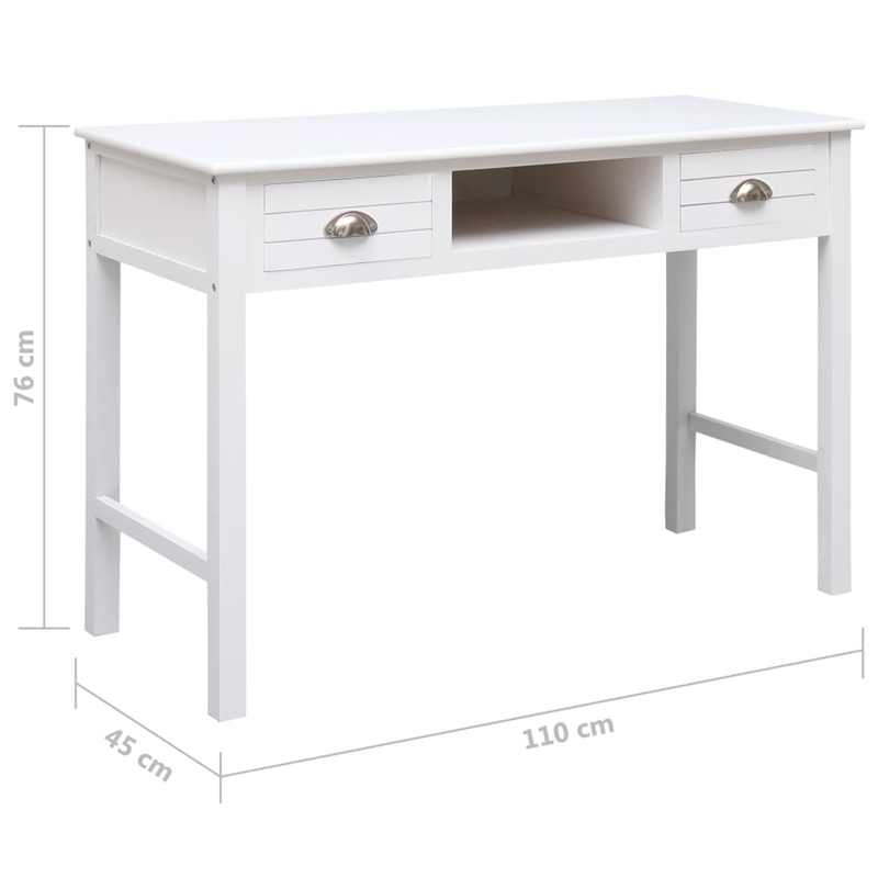 vidaXL Solid Paulownia Wood Desk in White