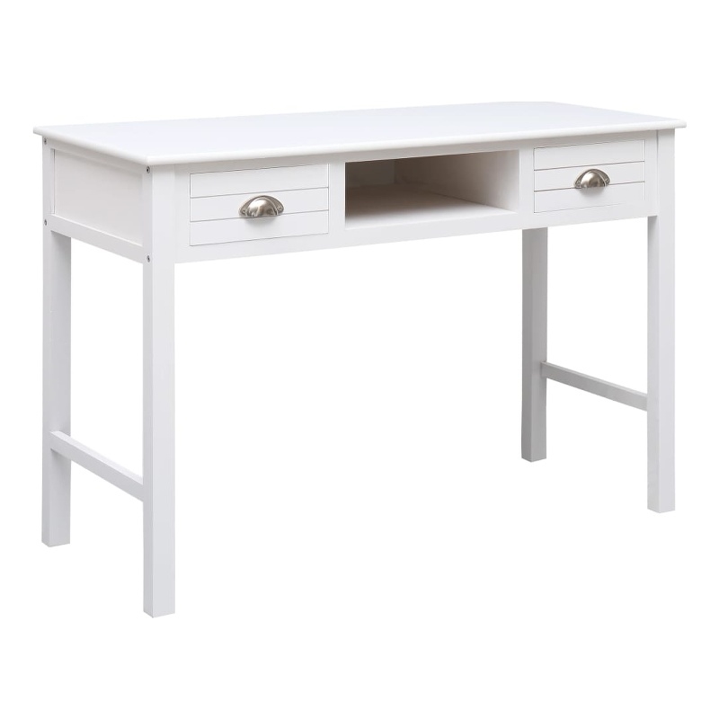 vidaXL Solid Paulownia Wood Desk in White