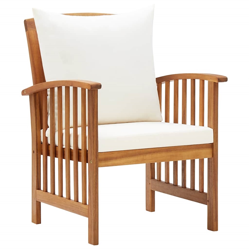 vidaXL Solid Acacia Wood Garden Chair - Natural & Cream White Cushions(Set of 2)