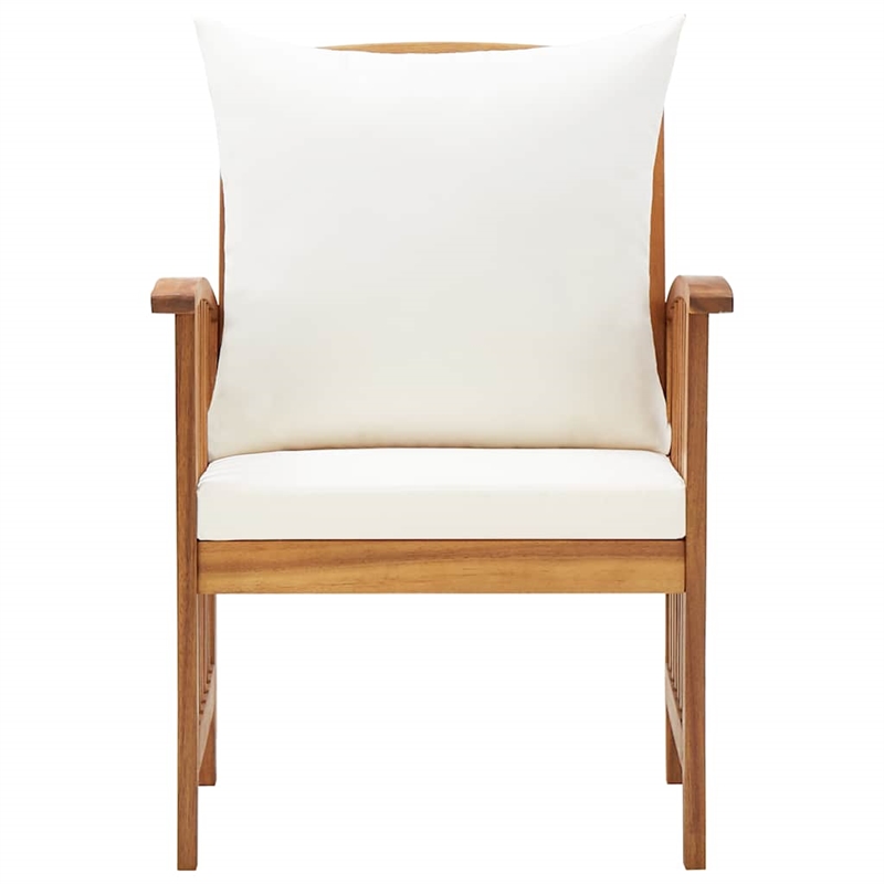vidaXL Solid Acacia Wood Garden Chair - Natural & Cream White Cushions(Set of 2)
