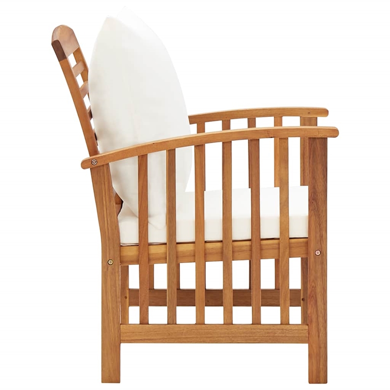 vidaXL Solid Acacia Wood Garden Chair - Natural & Cream White Cushions(Set of 2)