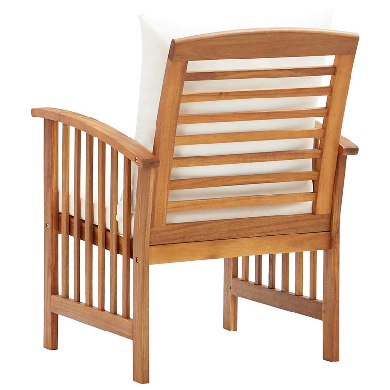 vidaXL Solid Acacia Wood Garden Chair - Natural & Cream White Cushions(Set of 2)