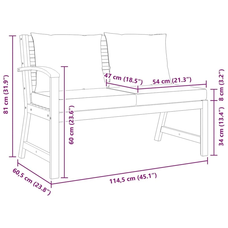 vidaXL Solid Acacia Wood Garden Bench in Brown/Cream