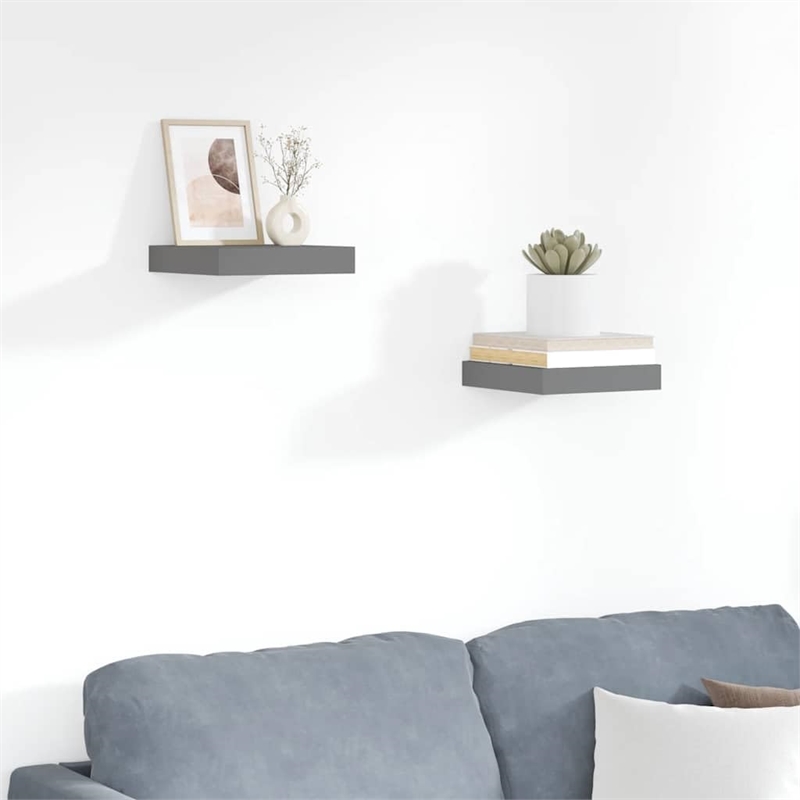 vidaXL MDF and Metal Wall Shelf in Gray Honeycomb (Set of 2)