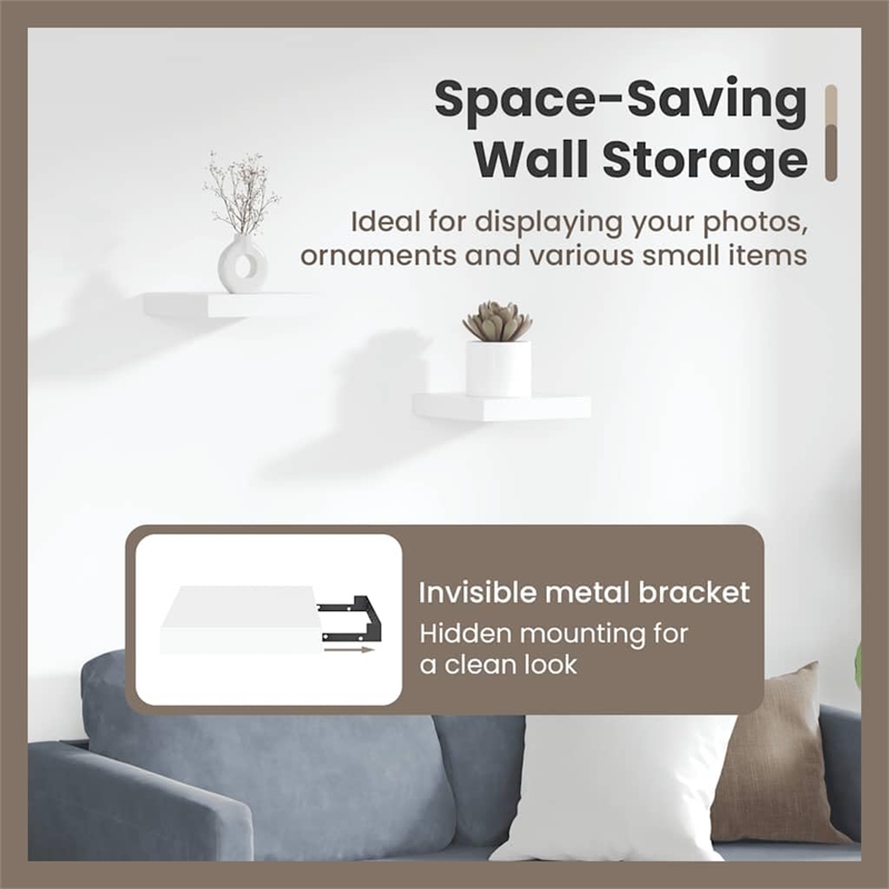 vidaXL MDF and Metal Wall Shelf in White Honeycomb (Set of 2)