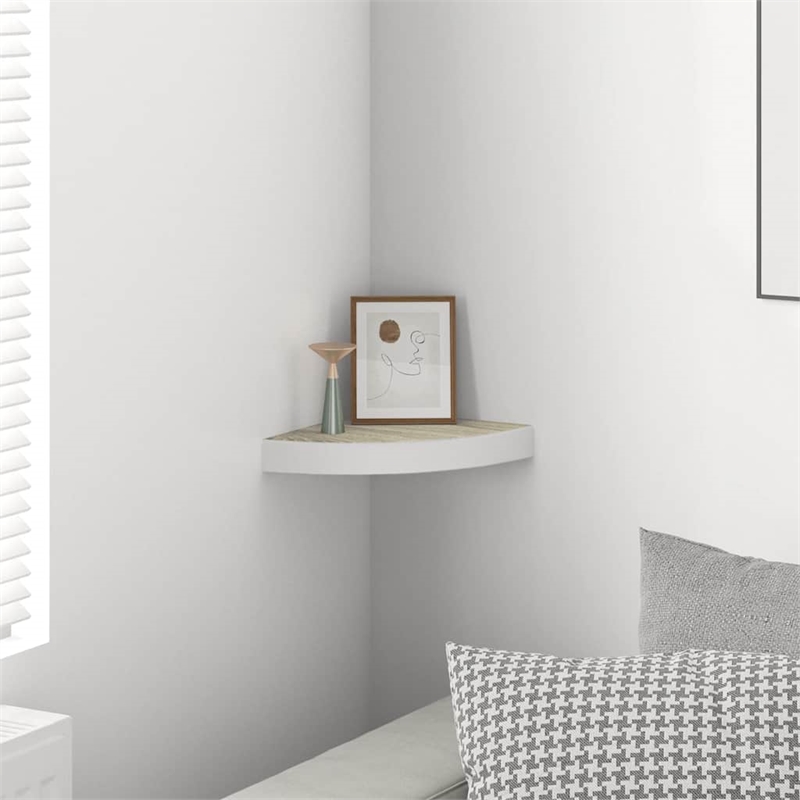 vidaXL MDF & Metal Wall Mounted Corner Shelf in Oak and White Honeycomb