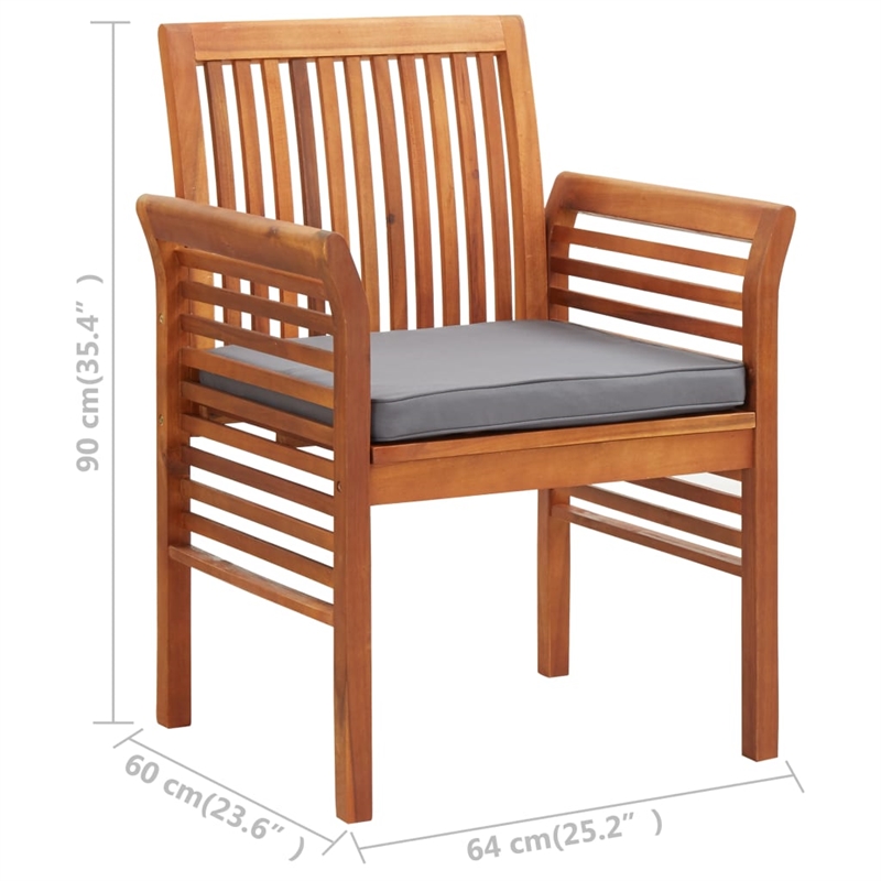 vidaXL Solid Acacia Wood Dining Chair in Brown Frame/Dark Gray Cushion
