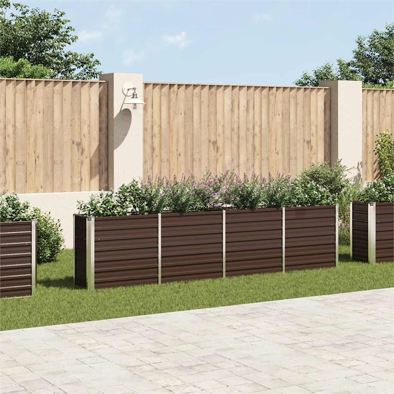 vidaXL Large Galvanized Steel Garden Planter in Brown