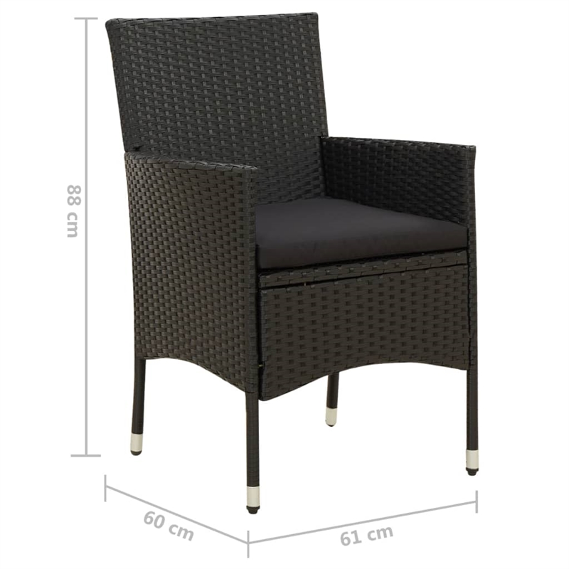 vidaXL Poly Rattan Medium Garden Chair in Black (Set of 2)