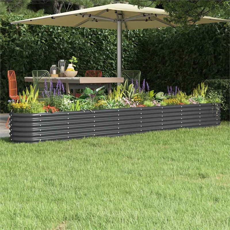 vidaXL Large Powder-Coated Steel Raised Garden Bed in Anthracite
