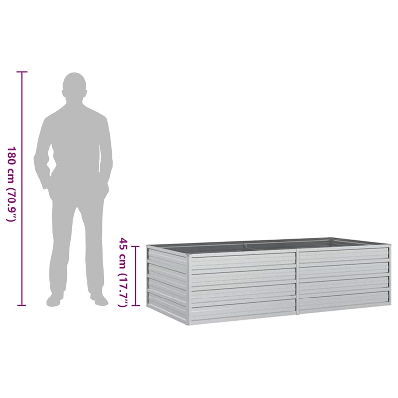 vidaXL Large Galvanized Steel Raised Garden Bed in Silver