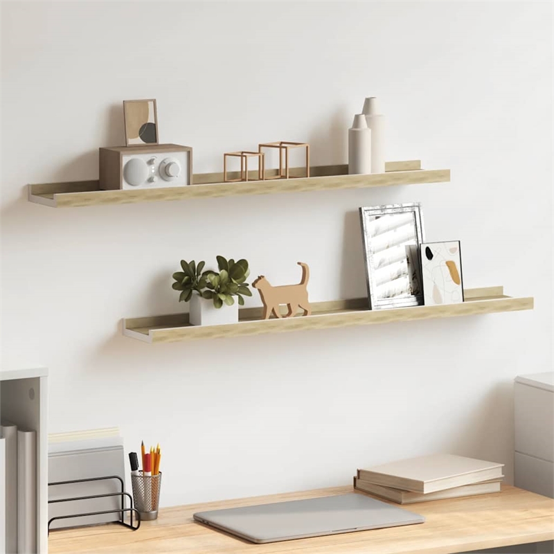 vidaXL MDF Wall Shelf in White and Sonoma Oak (Set of 2)