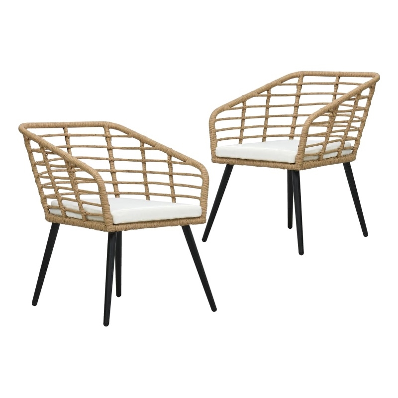 vidaXL PE Rattan Medium Ergonomic Garden Chair in Oak (Set of 2)